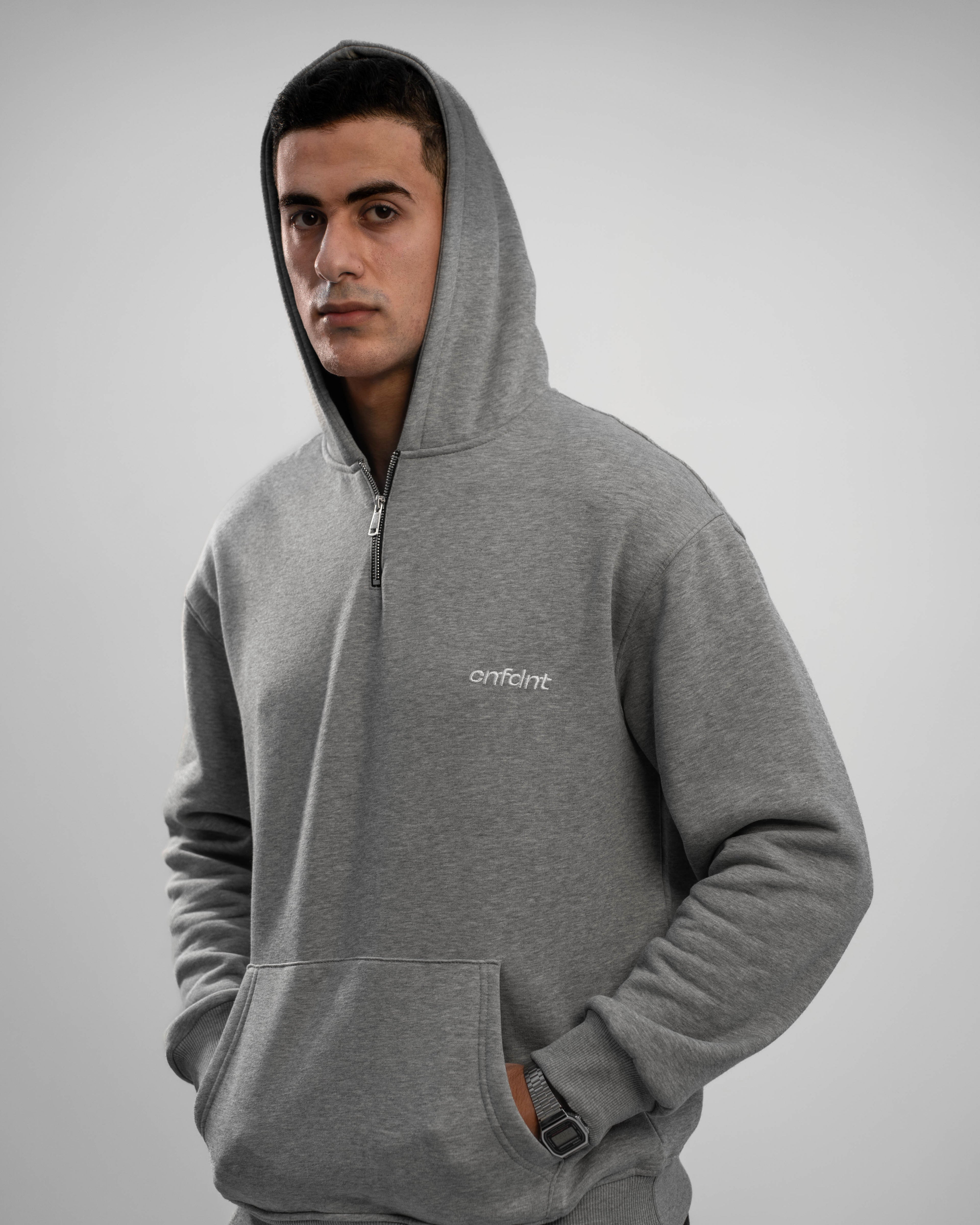 Gray Quarter Zipper Hoodie