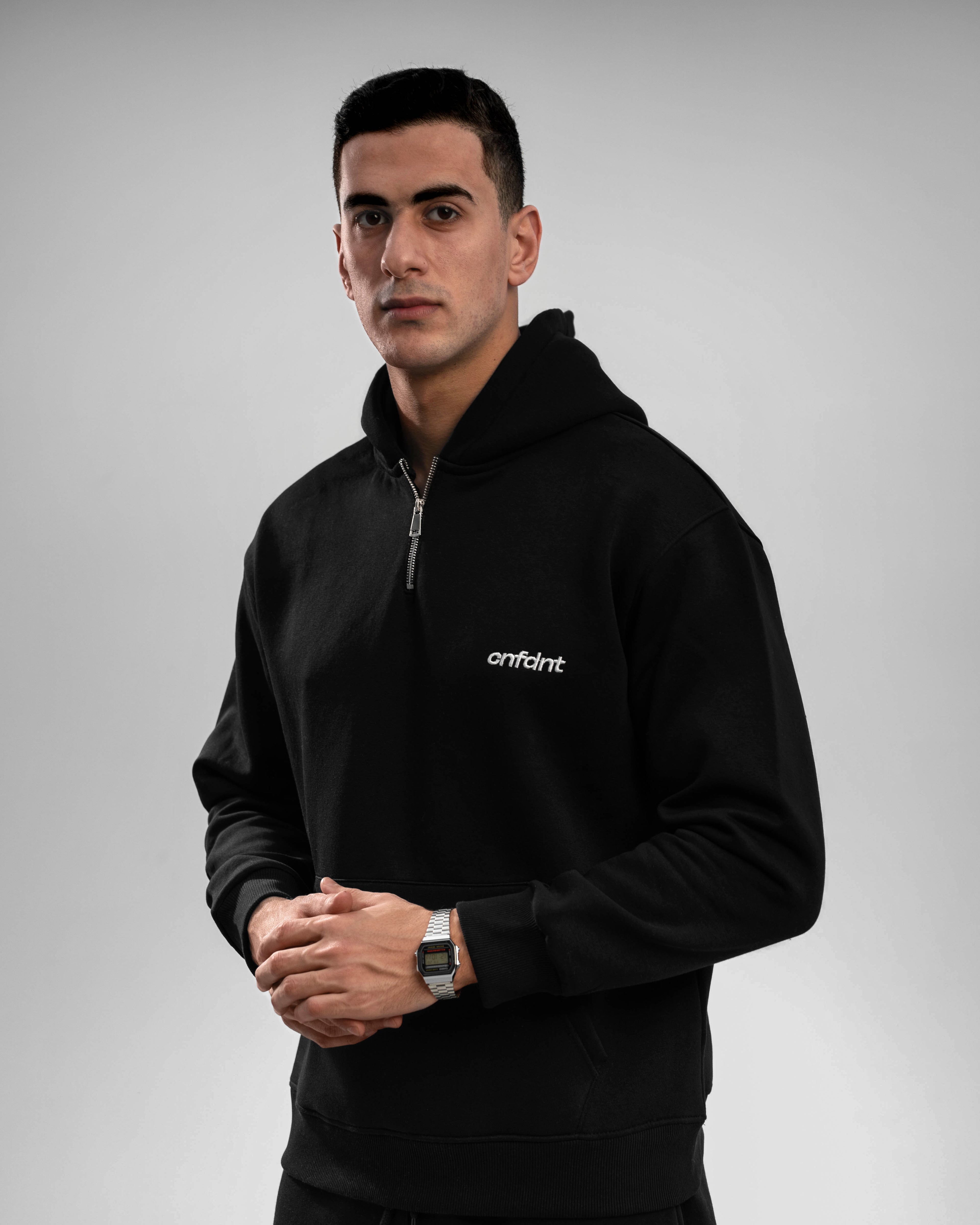 black quarter zipper hoodie