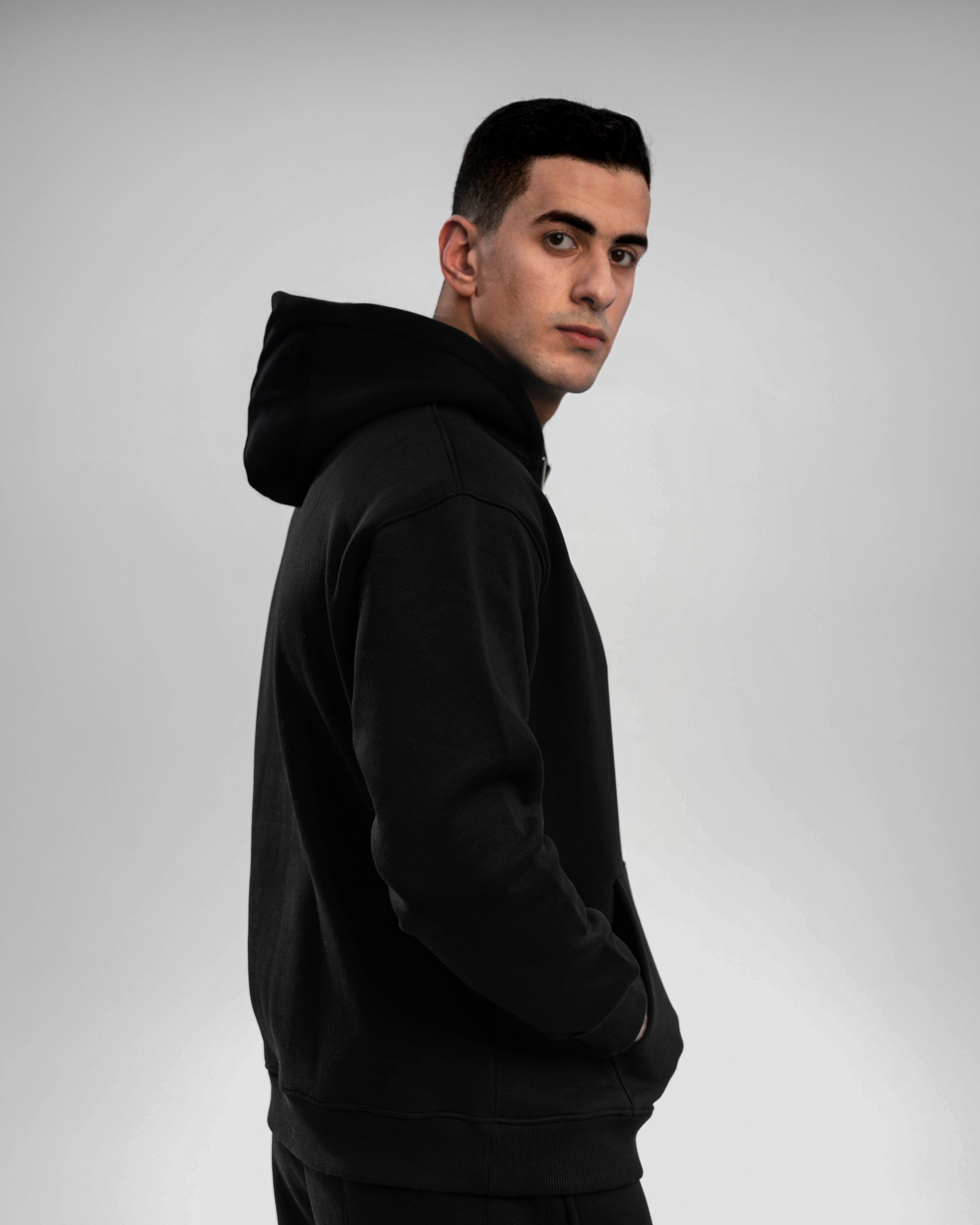 black quarter zipper hoodie