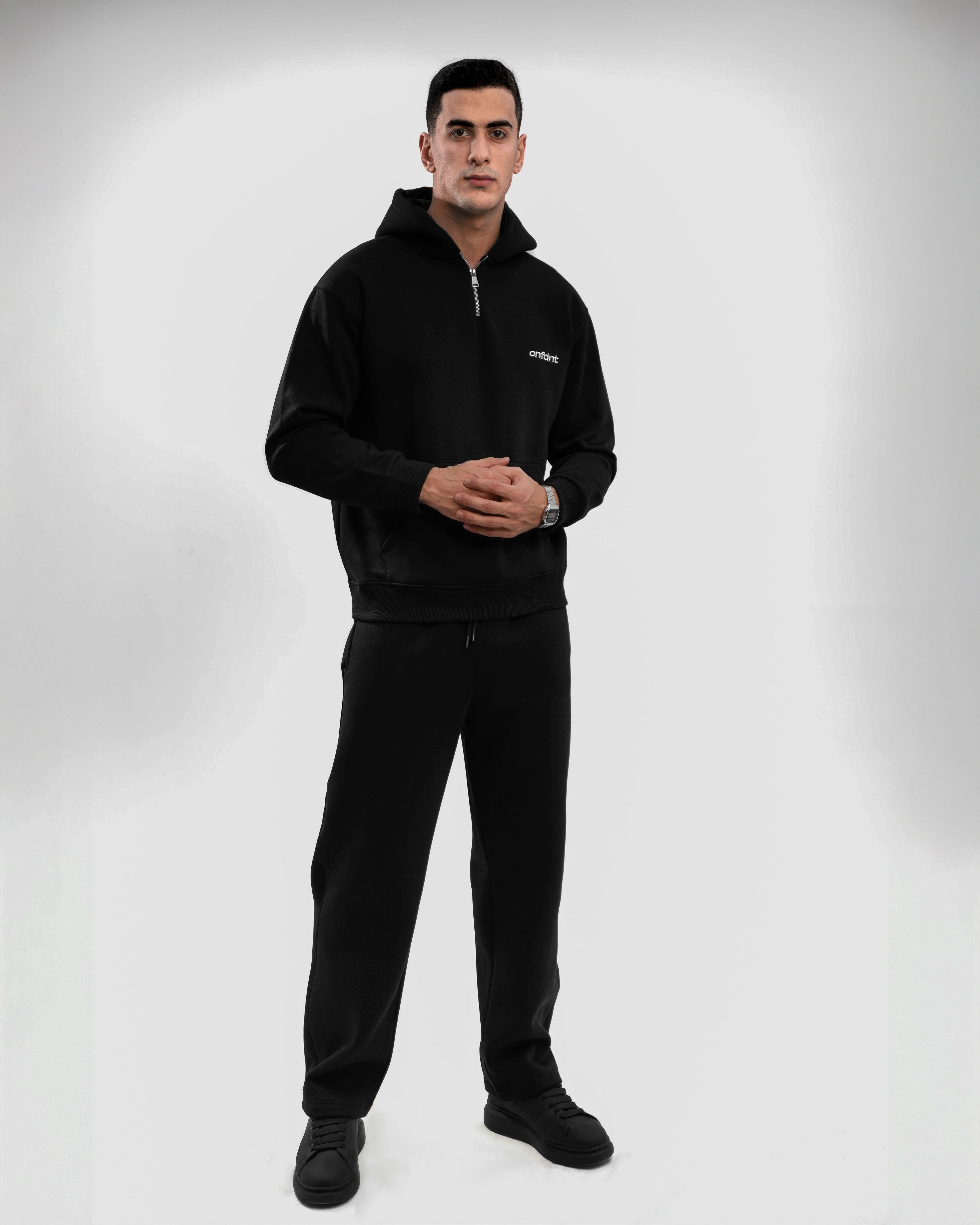 black quarter zipper hoodie