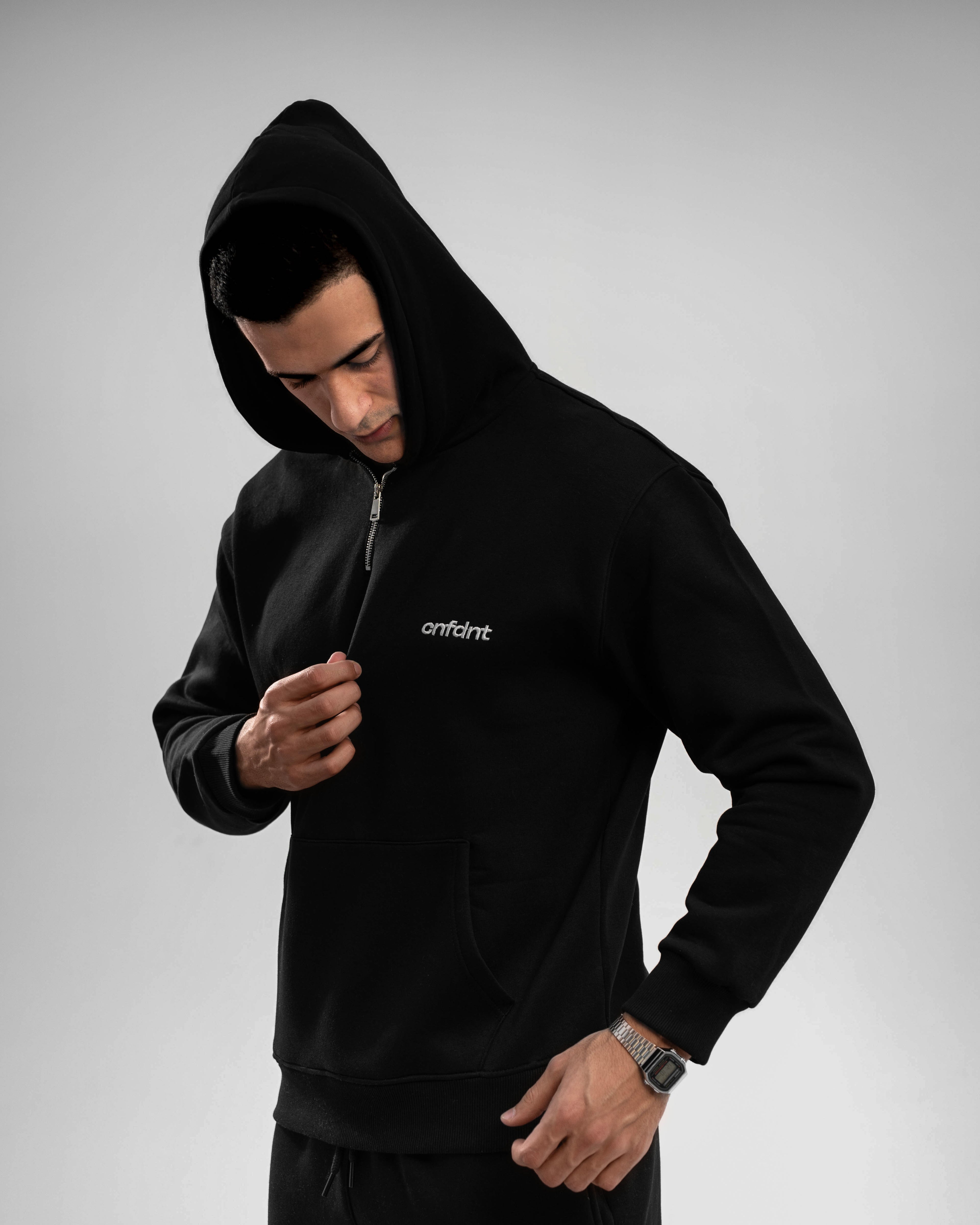 black quarter zipper hoodie